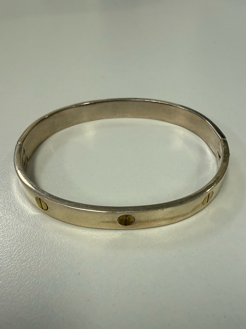 Vintage Mexico 925 Sterling Silver Screw Motif Hinged Bangle Bracelet|Love Style